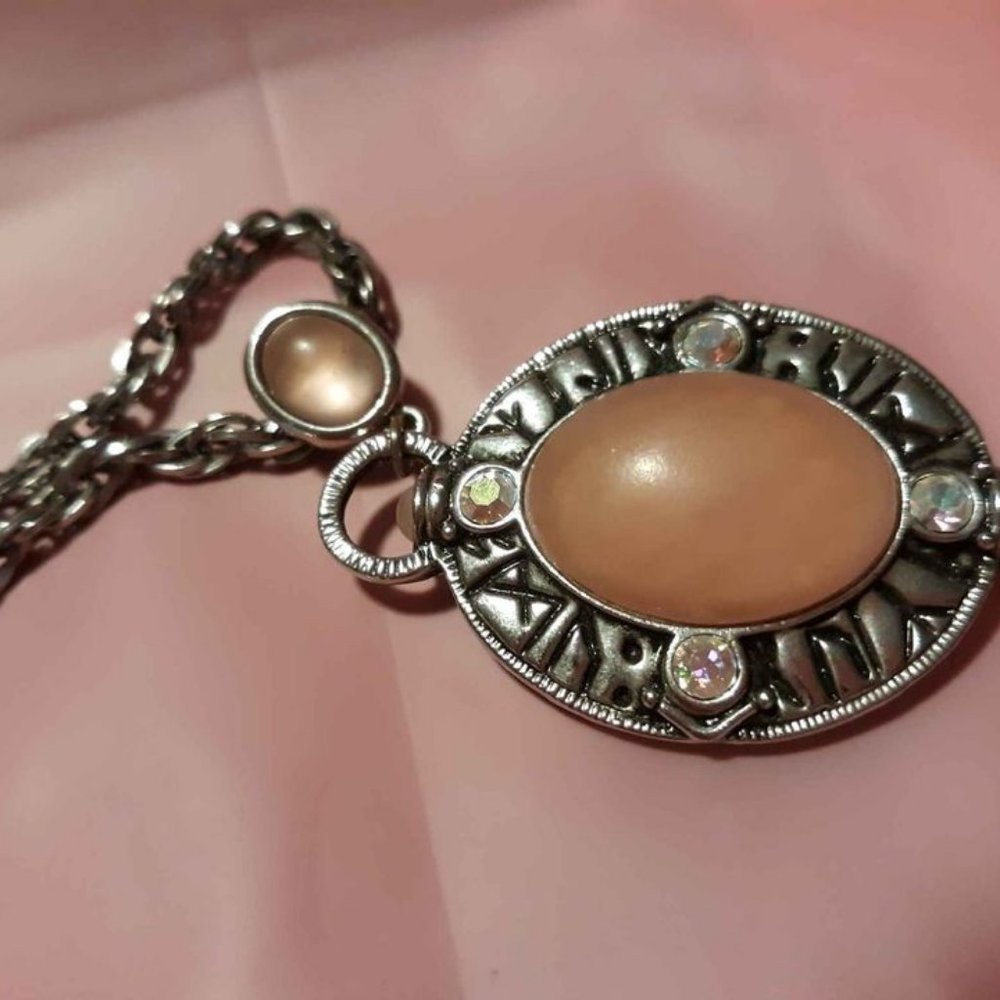 RARE 1928 JEWELRY COMPANY silvertone pink CORAL COLOR CABOCHON RHINESTONE